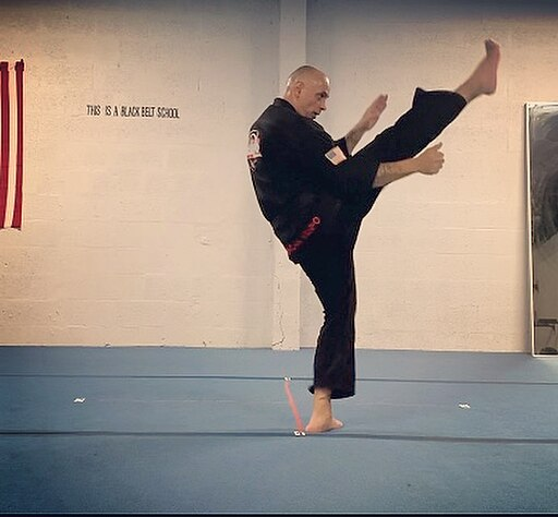 Kenpo Karate Master performing a front kick