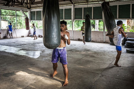 A gym where Burmese fighters train Lethwei