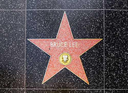 Bruce Lee tribute of a star on a street in Hollywood