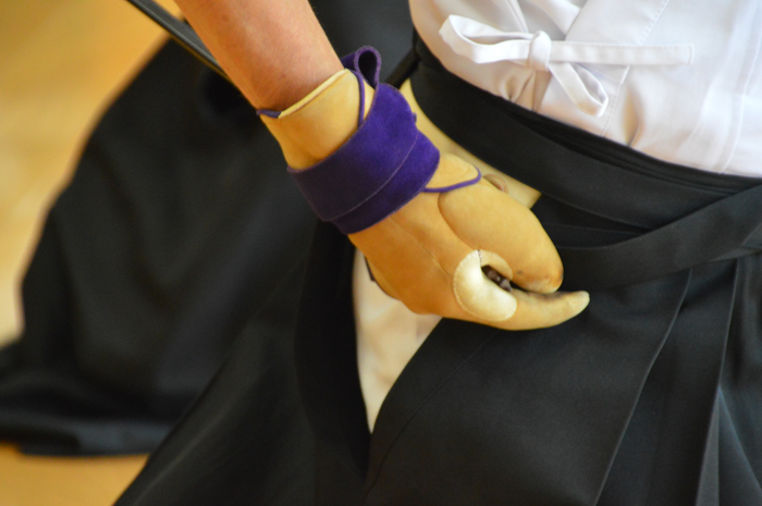 Close-up photograph of a yugake glove, a type of glove worn by Kyudo practitioners