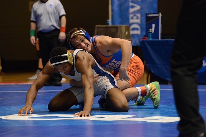 Wrestler competing at a folkstyle wrestling competition