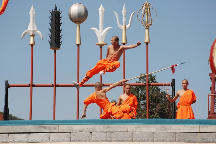 Weapons demonstration of Shaolin Kung Fu students