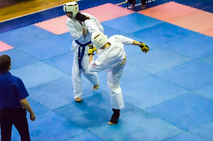 This is a kyokushin karate competition, a very popular striking martial art